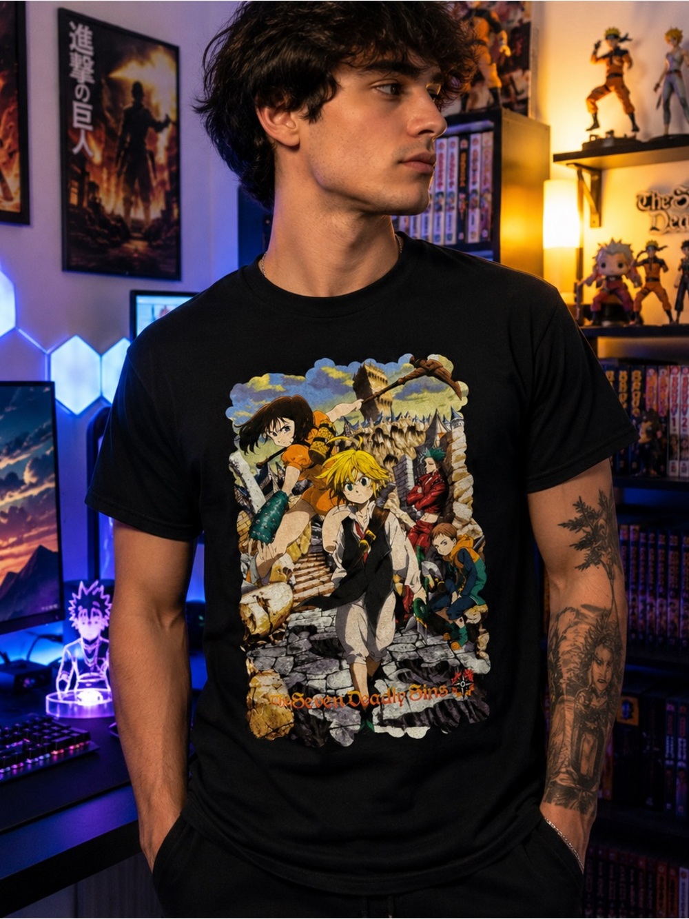The Seven Deadly Sins Anime Graphic Tee Black Manga Shirt Men’s Size Large